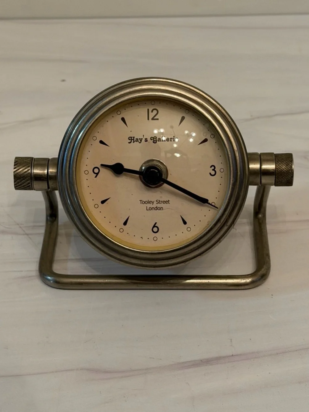Heavy silver antique Hay’s Galleria London desk/table clock